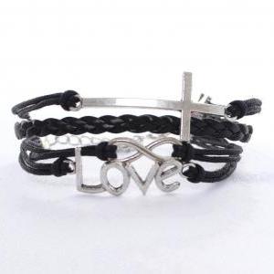 Black Friendship Charm Bracelet With Love, Cross..