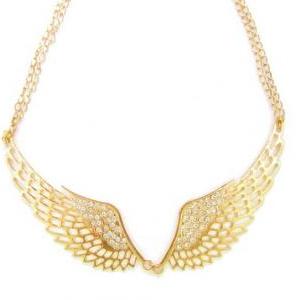 Gold Angel Wings Statement Necklace // Golden..