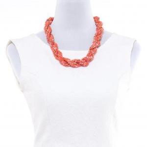 Red Multi Strand Beaded Statement Necklace