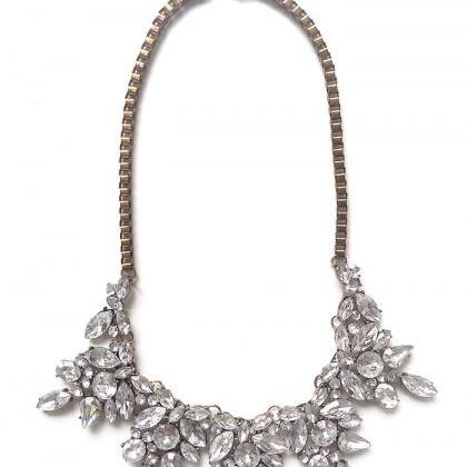 White Crystal Statement Necklace For Bridesmaid..