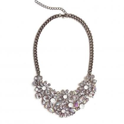 White Jewel Crystal Statement Necklace For..