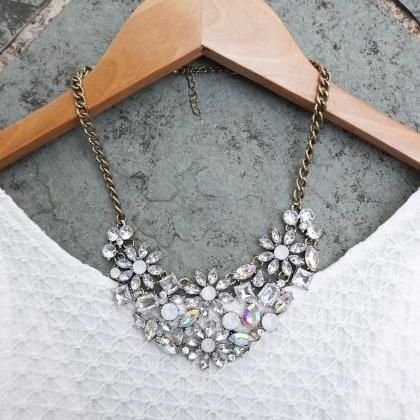 White Jewel Crystal Statement Necklace For..