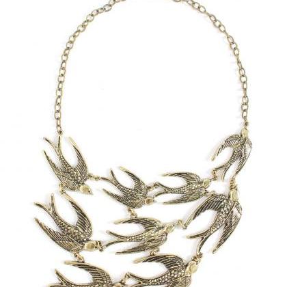 Bird Statement Necklace, Gold Bib Necklace Gift..