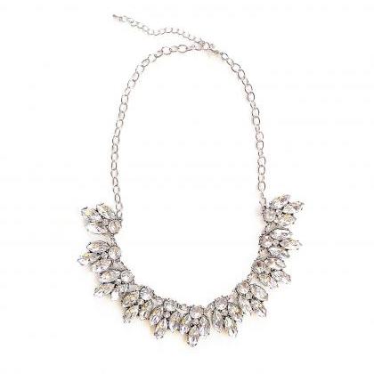 White Crystal Statement Necklace For Bridesmaid..