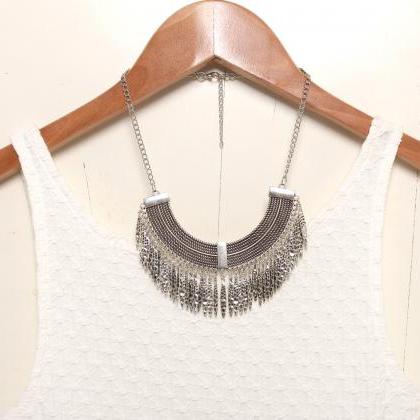 Silver Statement Necklace, Silver Bib Necklace,..