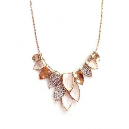 Elegant Gold Cocktail Statement Necklace With..