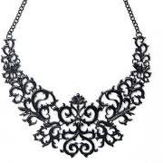 Black laser cut baroque statement necklace, black bib necklace, black collar necklace