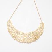 Gold filigree statement necklace, golden bib necklace, gold collar necklace jewelry
