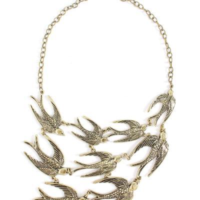 Bird statement necklace, gold bib necklace gift idea for her