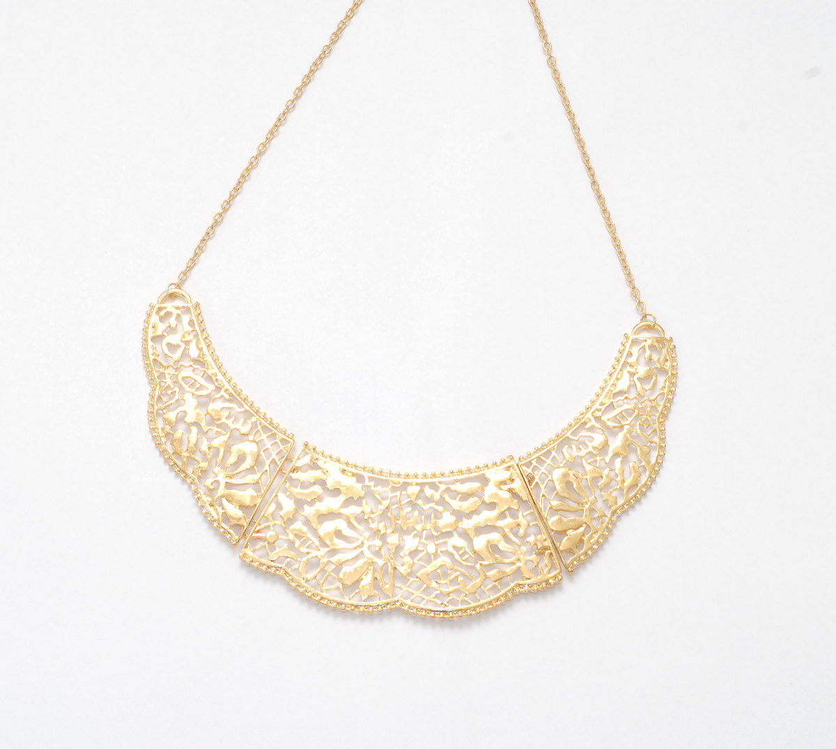 Gold Filigree Statement Necklace, Golden Bib Necklace, Gold Collar Necklace Jewelry