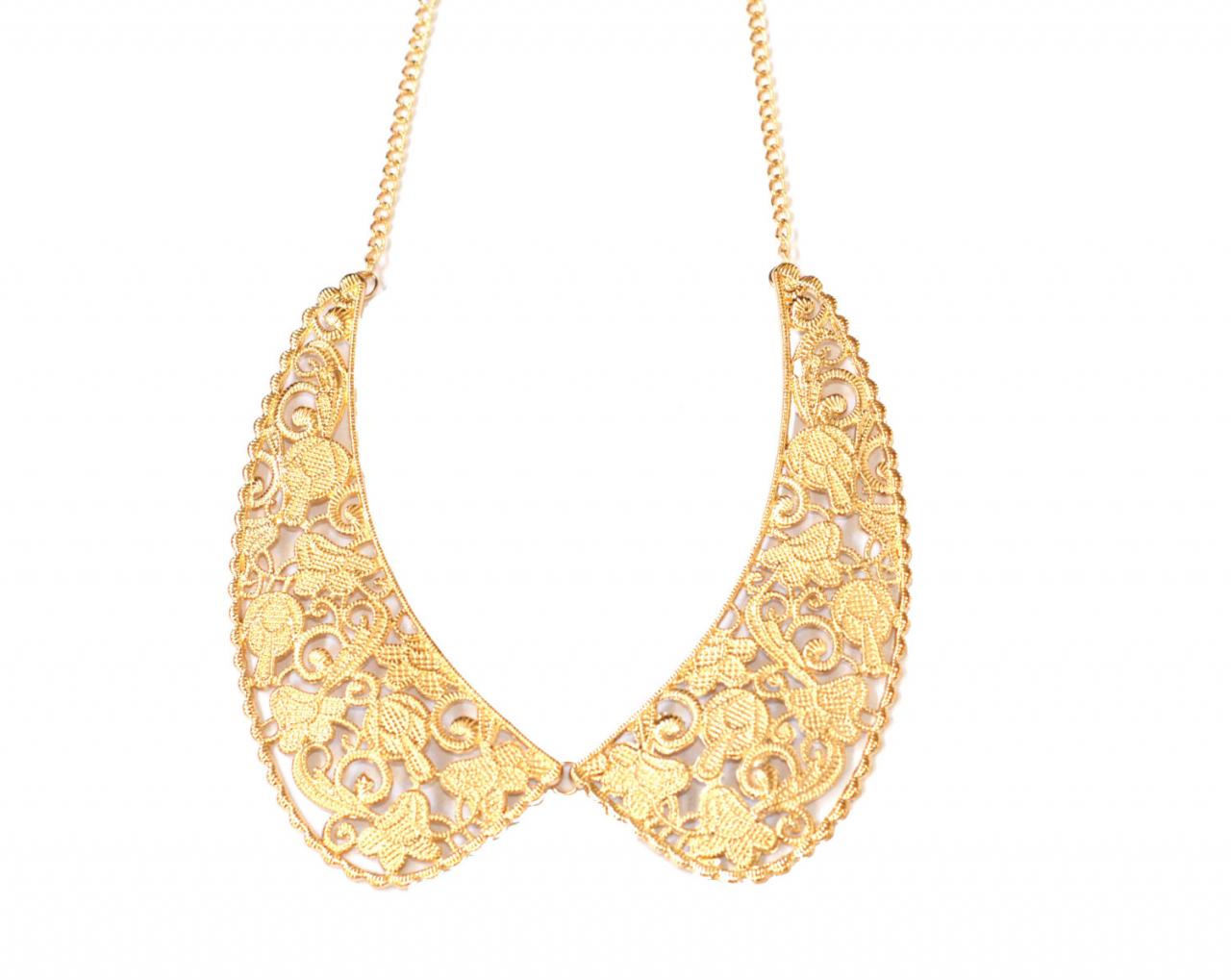Gold Statement Necklace, Golden Bib Necklace, Gold Detachable Collar Necklace