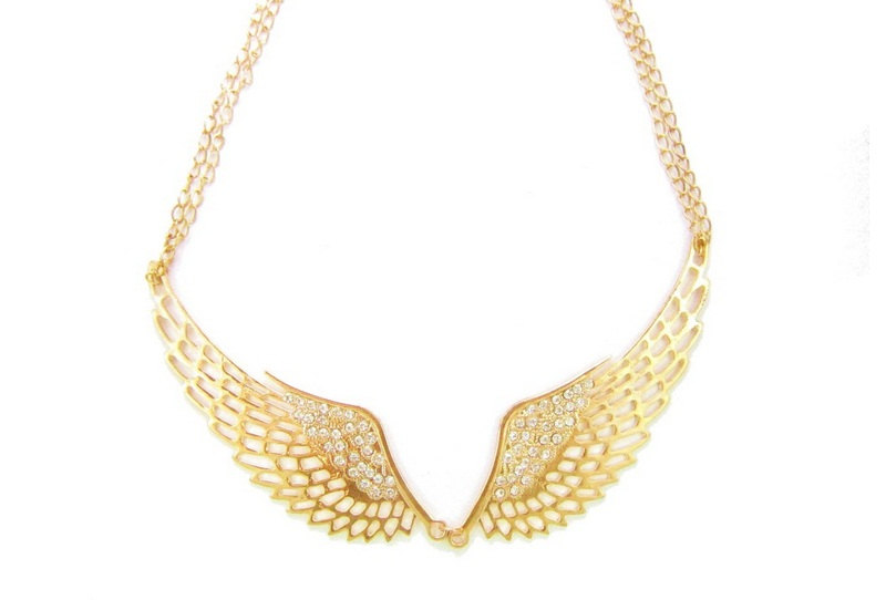 Gold Angel Wings Statement Necklace // Golden Collar Necklace // Gold Bib Necklace on Luulla