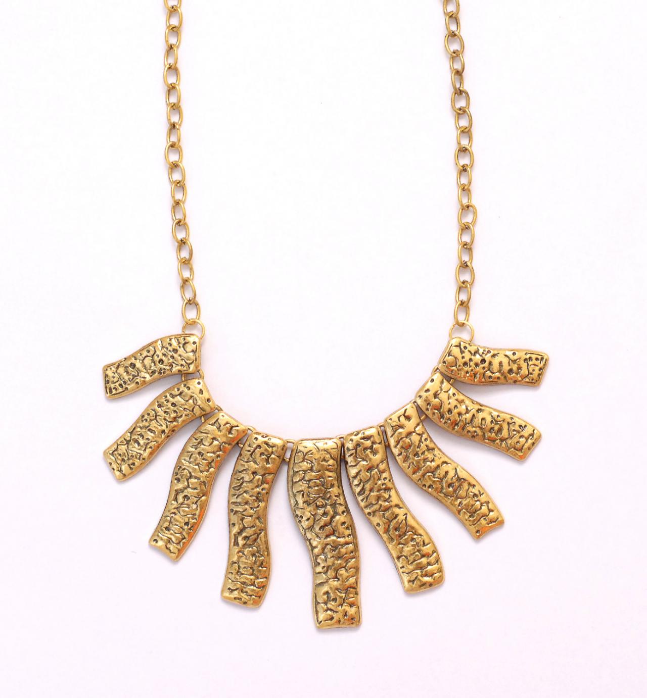 Gold Rectangle Collar Statement Necklace, Golden Bib Necklace, Chunky Necklace