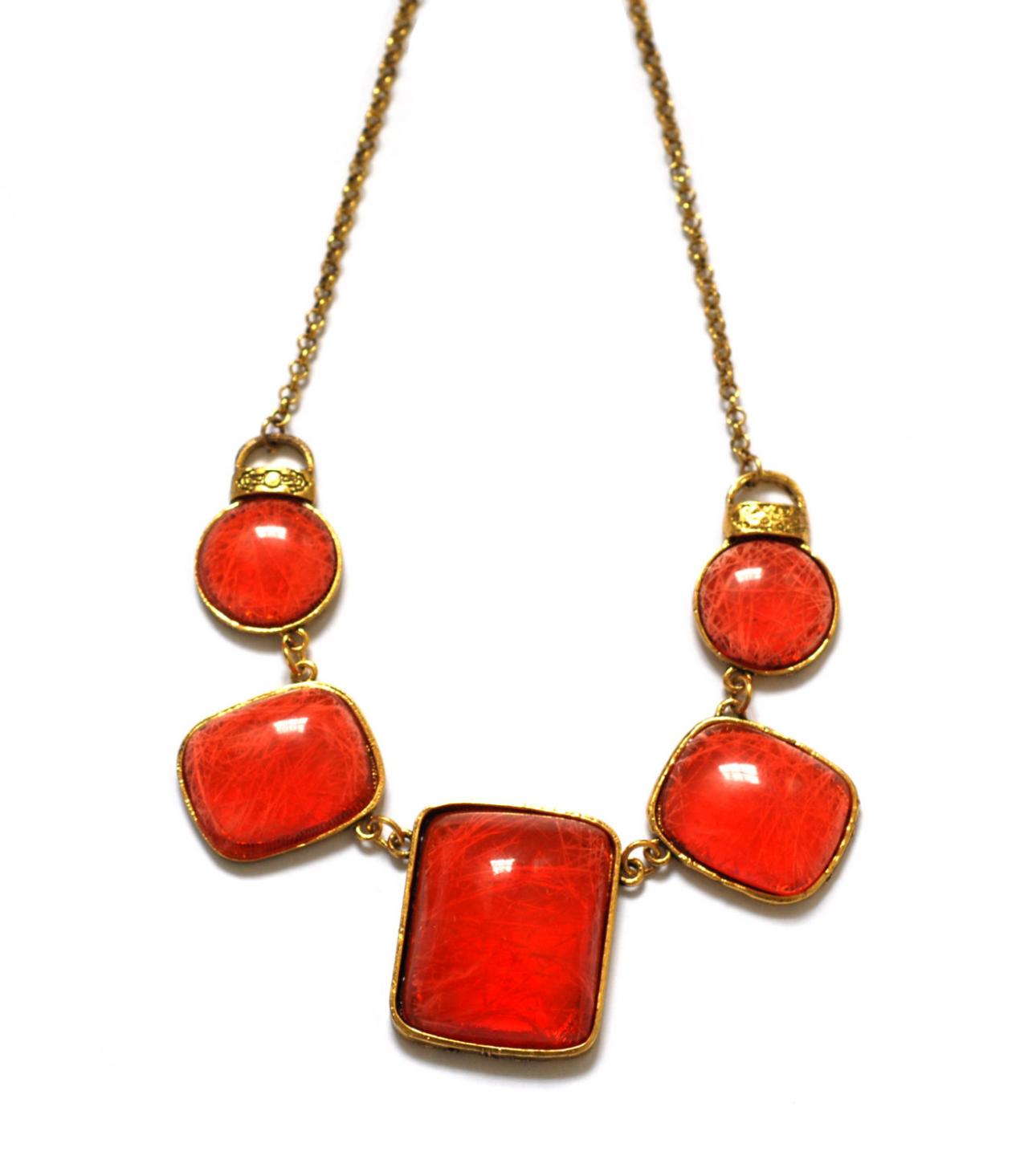 Red Statement Necklace, Emerald Bib Necklace, Prom Collar Necklace