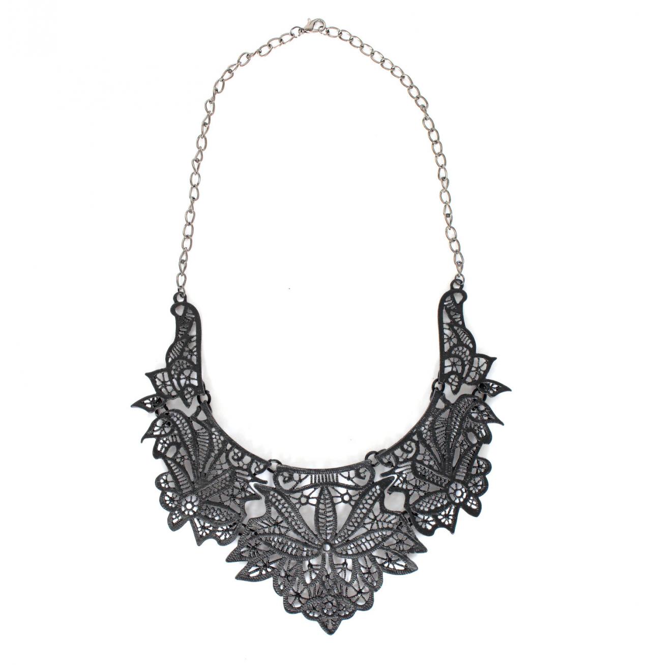 Black Statement Necklace, Black Bib Necklace