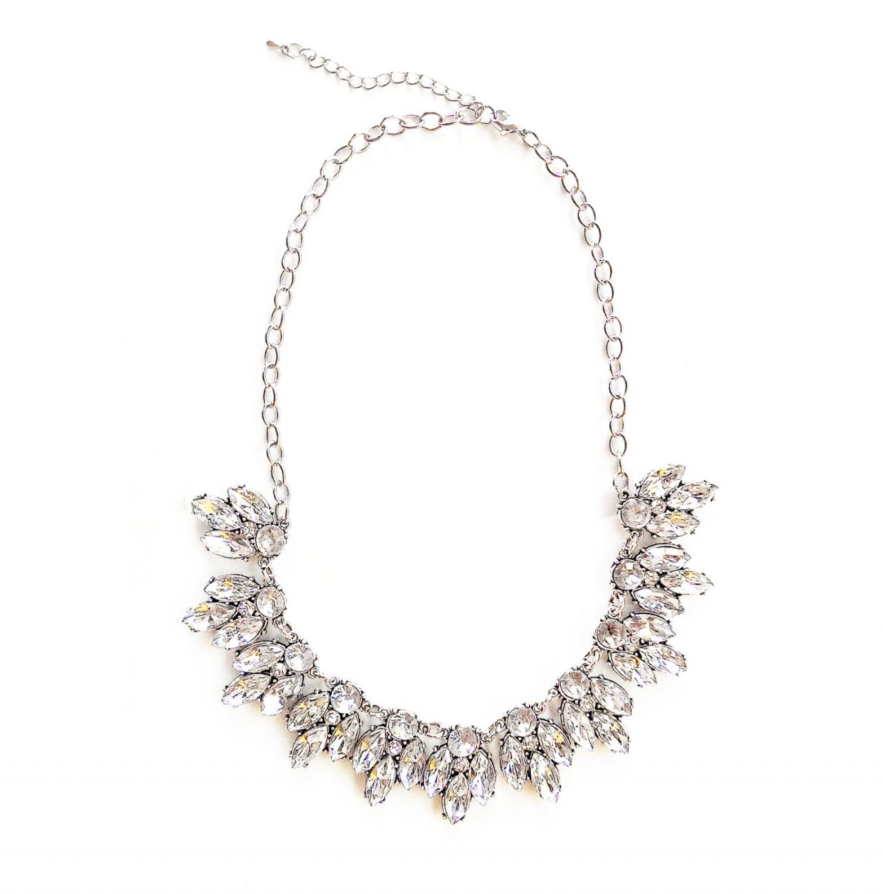 White Crystal Statement Necklace For Bridesmaid Bridal Wedding Jewelry Gift Idea