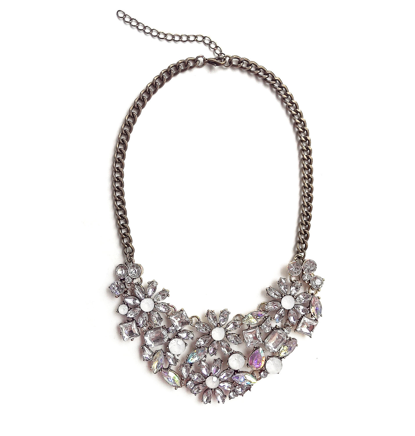 White Jewel Crystal Statement Necklace For Bridesmaid Bridal Wedding